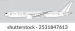 Boeing 777-8. Vector drawing of wide body jet airliner. Side view. Image for illustration and infographics.