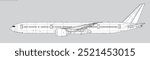 Boeing 777-9. Vector drawing of long-range, passenger jet airliner. Side view. Image for illustration and infographics.