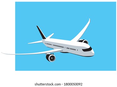 Boeing 787 Dreamliner. Modern airliner flying. commercial jet at the sky. Vector image for illustration.