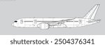 Boeing 787-8 Dreamliner. Vector drawing of passenger jet airliner. Side view. Image for illustration and infographics.