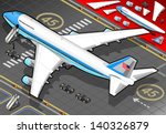 Boeing aircraft. Flat 3D isometric airplane vehicles. Plane Infographic elements. Landed Airplane in Airport. Armed Forces Military Airplane Isolated. Presidential Air Force One Vector Illustration.