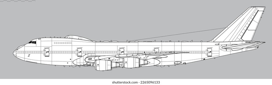 Boeing E-4B Nightwatch. Doomsday plane. Vector drawing of strategic command and control aircraft. Side view. Image for illustration and infographics.