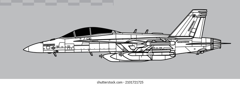 Boeing EA-18G Growler. Vector Drawing Of Electronic Warfare Aircraft Aircraft. Side View. Image For Illustration And Infographics.