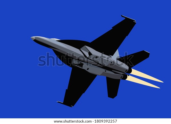 Boeing F-18E Super Hornet. Air\
power. Afterburner navy jet fighter. Vector image for\
illustration.