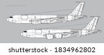 Boeing KC-135 Stratotanker. Vector drawing of aerial refuelling and transport aircraft. Side view. Image for illustration and infographics.
