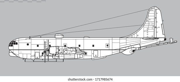 Boeing KC-97 Stratofreighter. Vector drawing of strategic tanker aircraft. Side view. Image for illustration and infographics.