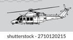 Boeing MH-139 Grey Wolf. Vector drawing of military transport helicopter. Side view. Image for illustration and infographics.