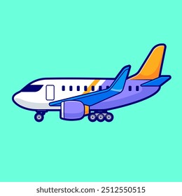 Boeing Plane Cartoon Vector Icon Illustration. Air Transportation Icon Concept Isolated Premium Vector. Flat Cartoon Style