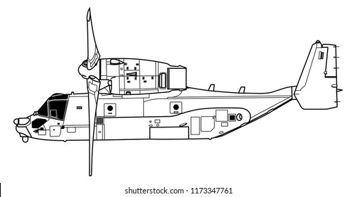 Boeing Vertol V-22 OSPREY. Outline vector drawing