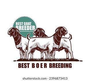 BOER BEST BREEDING GOAT LOGO, silhouette of great ram standing in farm vector illustrations