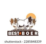 BOER BREED GOAT LOGO, silhouette of best ram standing vector illustrations