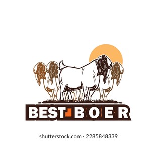 BOER BREED GOAT LOGO, silhouette of best ram standing vector illustrations