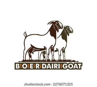 BOER DAIRI GOAT LOGO, silhouette of great dairy ram standing vector illustrations