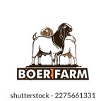 BOER GOAT FARM LOGO, silhouette of grat sheep standing vector illustrations