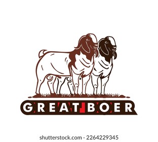 BOER GOAT LOGO, silhouette og great sheeps standing vector illustrations