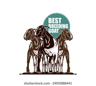 BOER GOAT STANDING AT FARM LOGO, silhouette of great happy  ram 