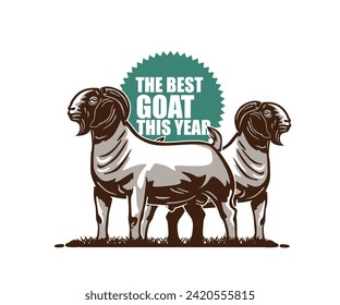 BOER GOAT OF THE YEAR LOGO, silhouette of great ewe in actions vector illustrations