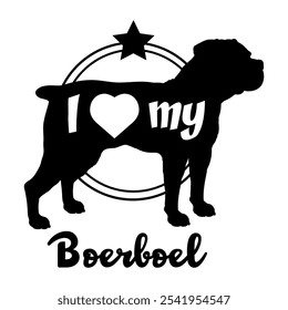 Boerboel. dog silhouette, i love my dog,  dog, dog breeds, logo, vector, silhouette, animal, illustration, icon, sign, black, pet,