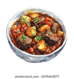 boeuf bourguignon vector illustration in watercolour style