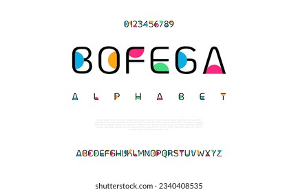 Bofega creative modern urban alphabet font. Digital abstract moslem, futuristic, fashion, sport, minimal technology typography. Simple numeric vector illustration