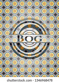 Bog arabic badge background. Arabesque decoration.