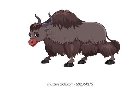 Bog Brown Yak with Horns - Cartoon Vector Image