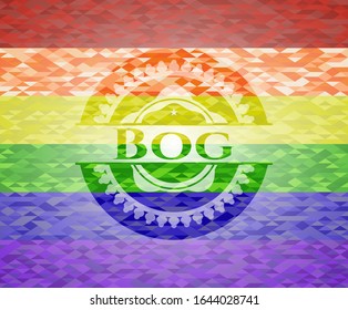 Bog on mosaic background with the colors of the LGBT flag