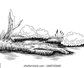 Bog Swamp Graphic Black White Landscape Sketch Illustration Vector 