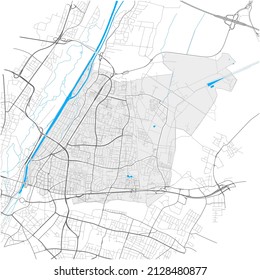 Bogenhausen, München, DEUTSCHLAND, high detail vector map with city boundaries and editable paths. White outlines for main roads. Many smaller paths. Blue shapes and lines for water.