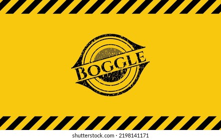 Bogle schwarze Grunge Emblem, gelbes Warnzeichen. Vektorgrafik. Detaillierte Angaben. 