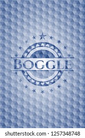 Boggle blue emblem with geometric background.