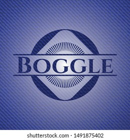 Boggle emblem with jean high quality background. Vector Illustration. Detailed.