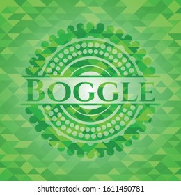 Boggle green emblem with triangle mosaic background. Vector Illustration. Detailed.