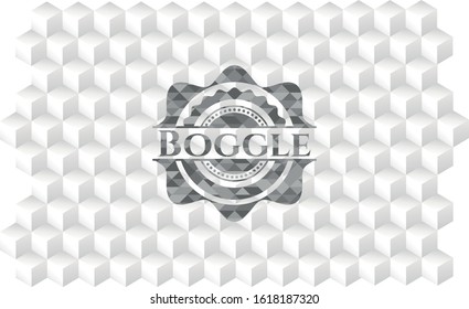 Boggle grey emblem. Retro with geometric cube white background