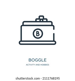 boggle thin line icon. photographer, bird linear icons from activity and hobbies concept isolated outline sign. Vector illustration symbol element for web design and apps.