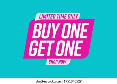 Bogo badge template with buy one get one limited time offer. Store gift, shop bonus, holiday discount marketing promo vector