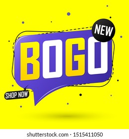 BOGO, sale banner design template, buy 1 get 1 free, discount speech bubble tag, vector illustration