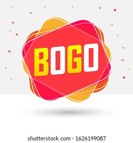 BOGO, sale bubble banner design template, buy 1 get 1 free, discount tag, app icon, vector illustration