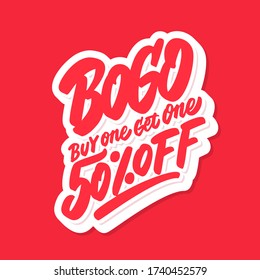 BOGO Sale. Buy One Get One 50% Off! Vector Lettering Icon.