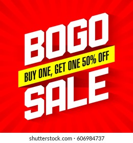 BOGO Sale, Buy One and Get One 50% Off Sale banner vector illustration