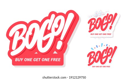 BOGO sale icons. Buy one get one free. Vector lettering banners set.