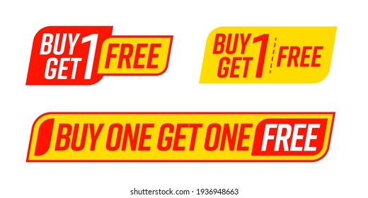 Bogo sticker template with buy one get one free offer set