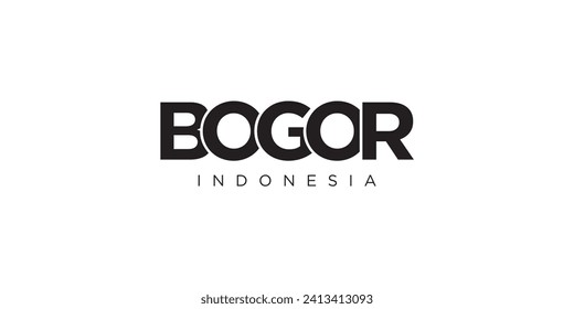 Bogor in the Indonesia emblem for print and web. Design features geometric style, vector illustration with bold typography in modern font. Graphic slogan lettering isolated on white background.