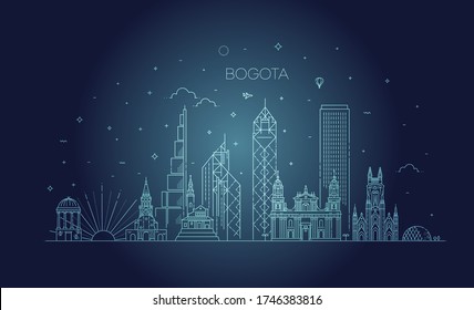 Bogota architecture line skyline illustration. Linear vector cityscape with famous landmarks