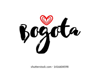 Bogota city text with red love heart design for typographic icon design suitable for touristic promotion