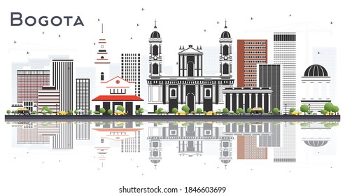 Bogota Colombia City Skyline with Gray Buildings and Reflections Isolated on White. Vector Illustration. Travel and Tourism Concept with Historic Architecture. Bogota Cityscape with Landmarks.
