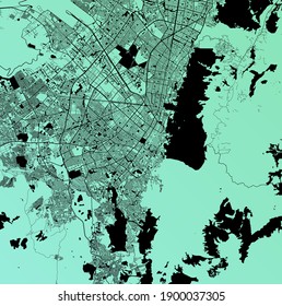 Bogota, Colombia (COL) - Urban vector megacity map with parks, rail and roads, highways, minimalist town plan design poster, city center, downtown, transit network, gradient blueprint