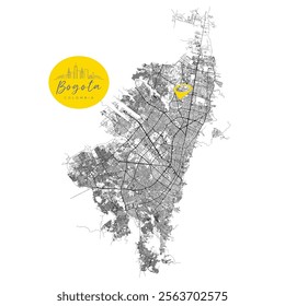 Bogota, Colombia,detail Streets Roads Map with location pin, illustration vector element image 