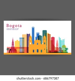 Bogota bunte Architektur Vektorgrafik, Skyline Stadt Silhouette, Wolkenkratzer, flaches Design.