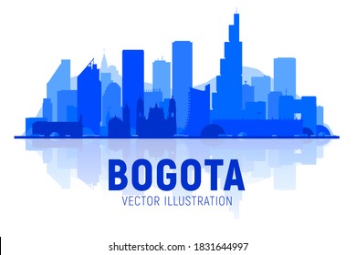 Bogota ( Columbia ) city silhouette skyline at white background. Flat vector illustration. Business travel and tourism concept with modern buildings. Image for banner or web site.